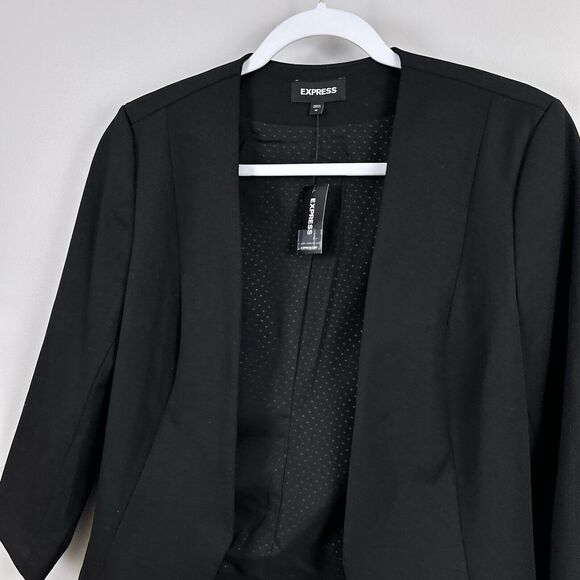 New Express Blazer Women's Size 10 Stretch Black Lined Jacket Open Front Career - Picture 2 of 9